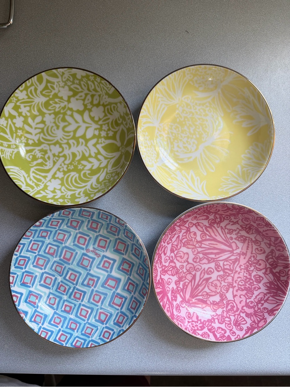 Set of 4 Lilly Pulitzer Decorative Bowls - Yellow, Green, Blue, Pink